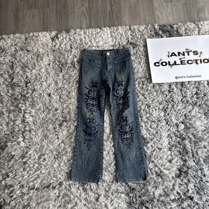 Vintage YOUTH Girls Size 7 Baby Phat Y2K Embroidered Blue Denim Jeans 90's HTF